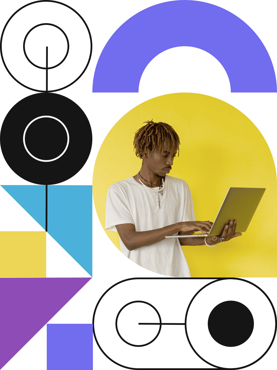 Image of a man holding a laptop